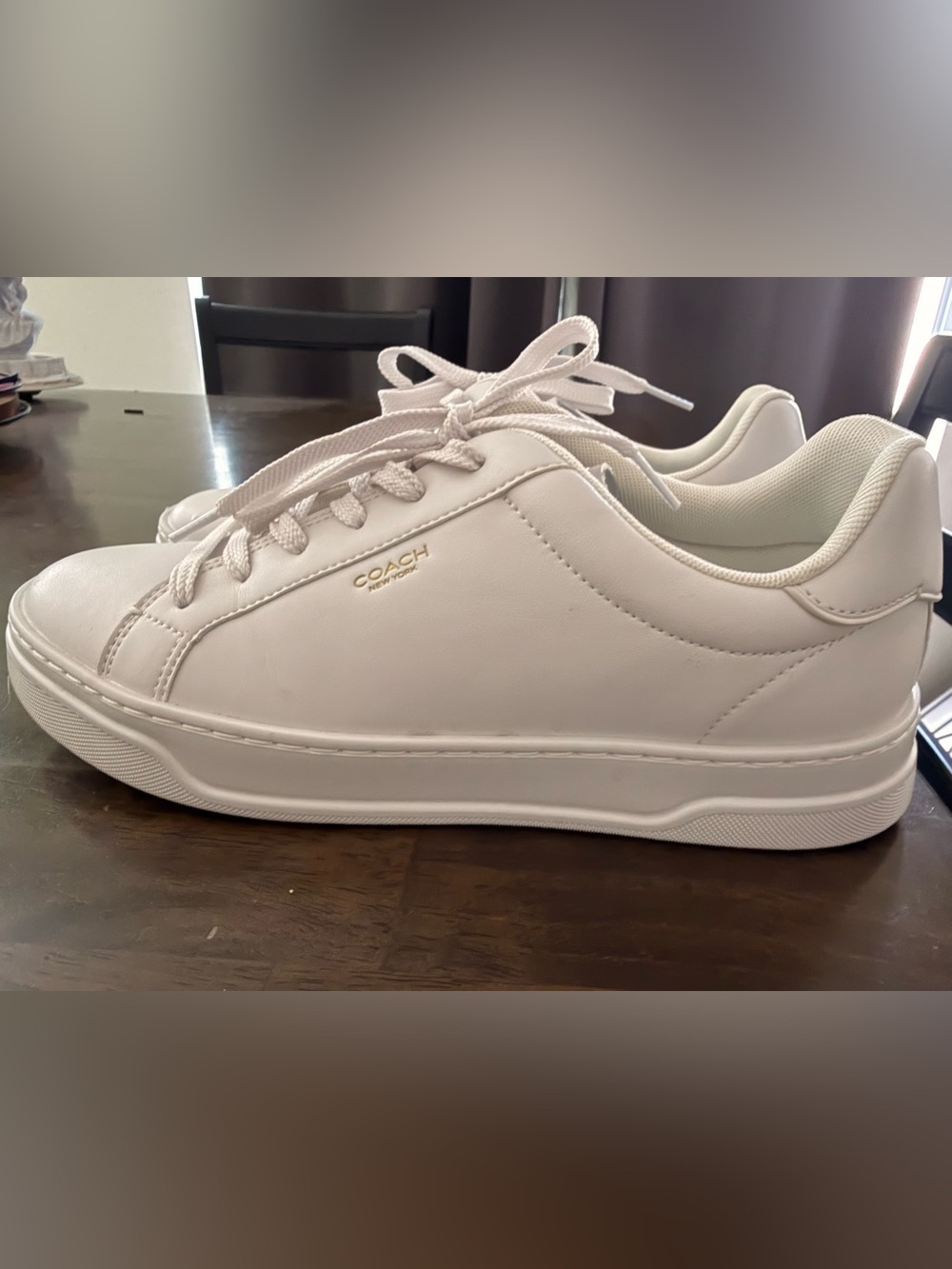 COACH Men's White Leather Low-Top Sneakers with Gold Logo